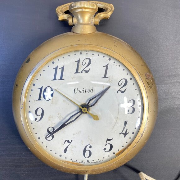 Vintage Working UNITED CLOCK CORP Brooklyn ny, U.S.A Watch Mid Century Wall Cloc - Picture 2 of 10